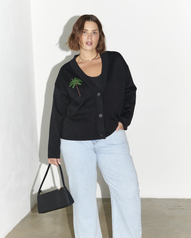 Front of a model wearing a size L Running Wild Cardigan in Black by Never Fully Dressed. | dia_product_style_image_id:319250